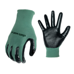 dark green gloves iwth a black nitrile coated palm